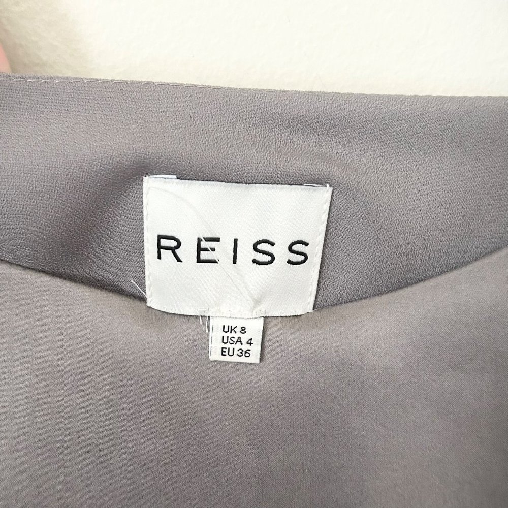 Reiss Hera Gray Tie Waist 100% Silk Maxi Dress with Side Slit - Picture 6 of 8